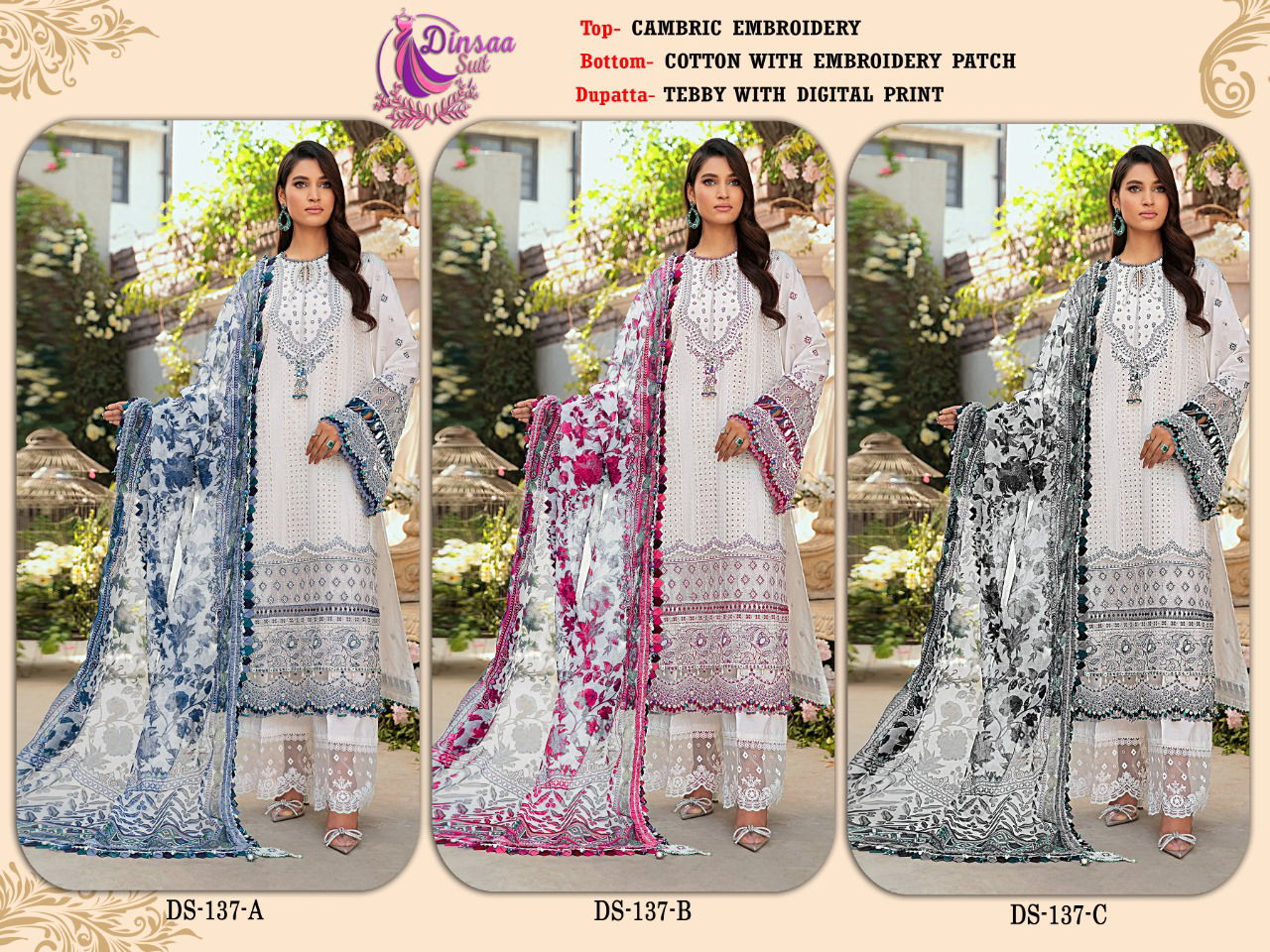 Dinsaa 137 A to C Pakistani Salwar Suits Catalog